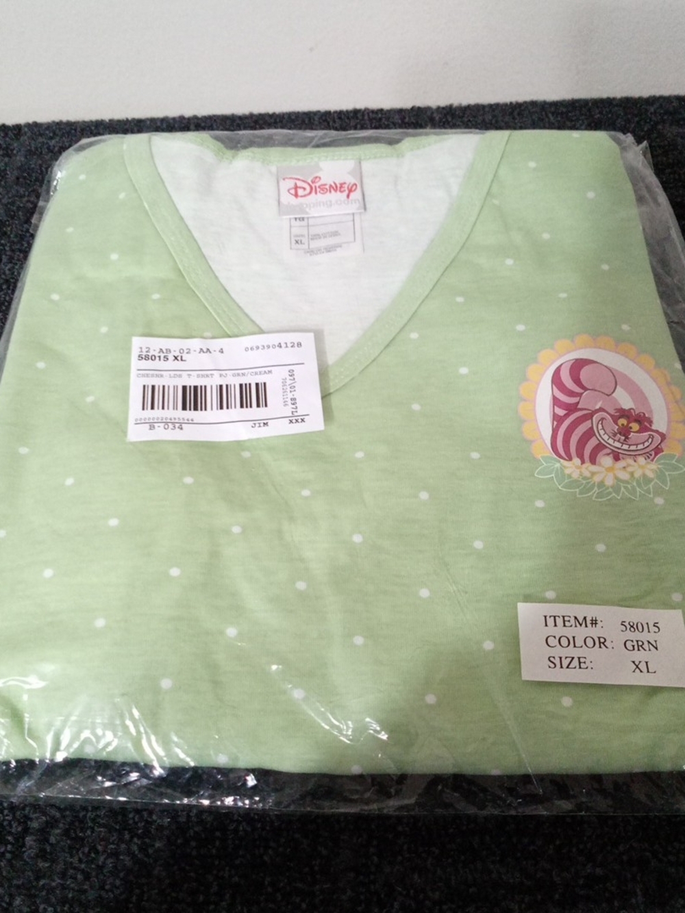 Disney Green Polka Dot Short Sleeve Tee with Cheshire Cat Accent